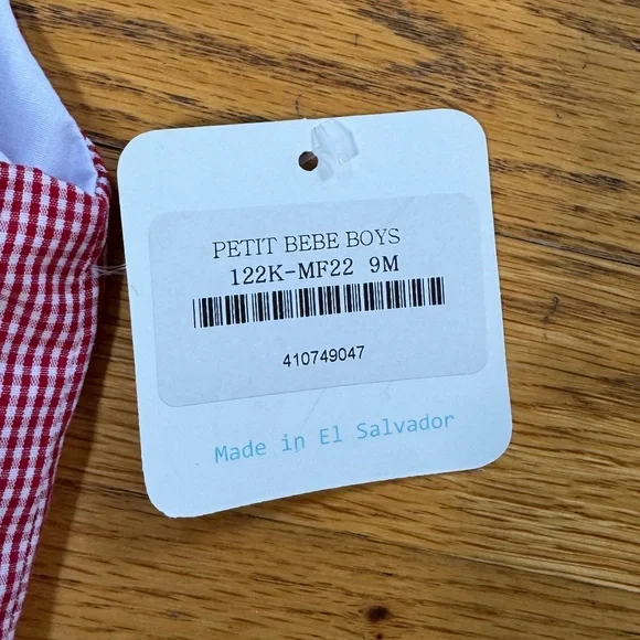 PETIT BEBE BNWT Jon Jon Heart Dump Truck Smocked Romper in Red Check Size 9M - Picture 4 of 6